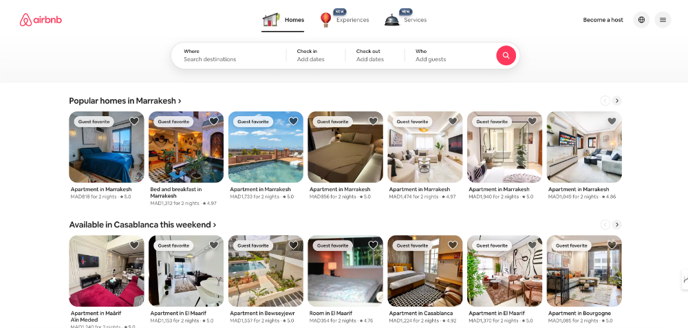 Capture d’écran de la plateforme Airbnb montrant les premières étapes de création et d’optimisation d’une annonce